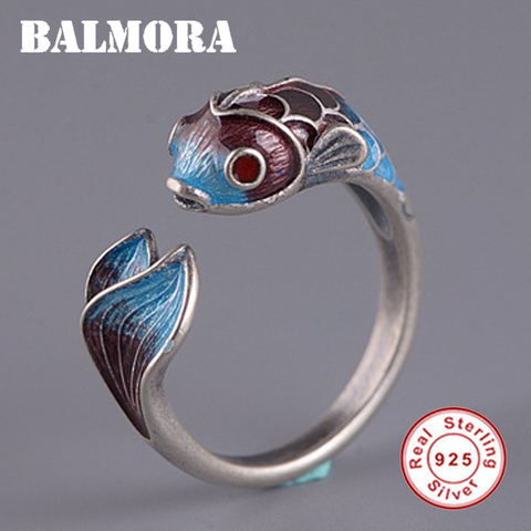 BALMORA 925 Sterling Silver cloisonné-style Carp Animal Open Rings for Women Lady Love Gift Fashion Ethnic Jewelry Anillos ► Photo 1/6
