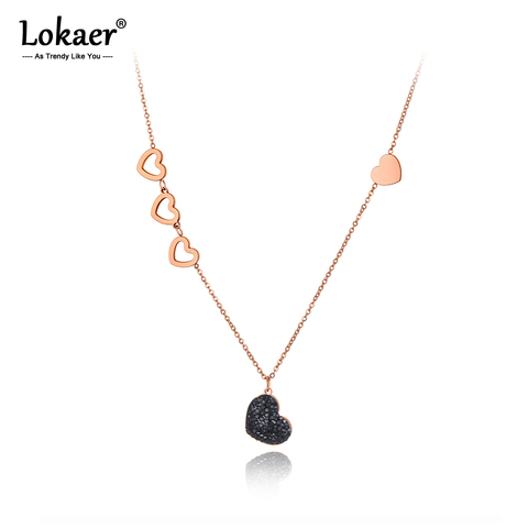 Lokaer Trendy Titanium Steel Rhinestone Heart Charm Pendant Necklaces Jewelry Rose Gold Wedding Necklace For Women Gifts N20073 ► Photo 1/5