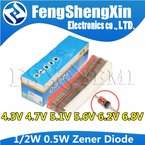 100pcs 1/2W Zener Diode 0.5W 4.3V 4.7V 5.1V 5.6V 6.2V 6.8V  BZX55C4V3 BZX55C4V7 BZX55C5V1 BZX55C5V6 BZX55C6V2 BZX55C6V8 ► Photo 1/3