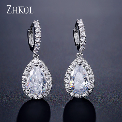ZAKOL Fashion Classic Water Drop Crystal Zirconia Hoop Earrings for Women Shinny Bridal Wedding Jewelry Wholesale FSEP2276 ► Photo 1/6