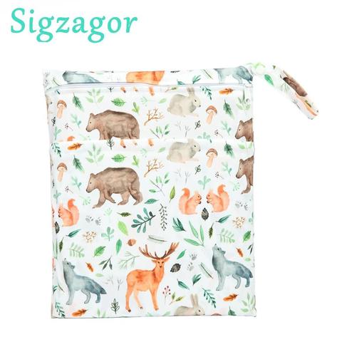 [Sigzagor]Wet Dry Bag With Two Zippered For Baby Diapers Nappies Waterproof Reusable 36cmx29cm ► Photo 1/6
