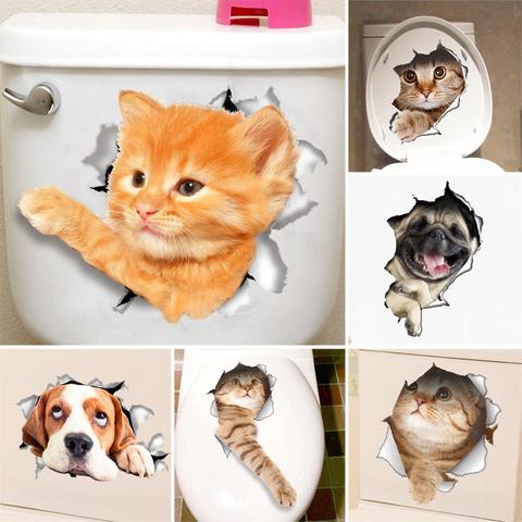Cute Cat Dog Pattern Toilet Lid Cover Decal Wall Art Sticker Bathroom Wall Stickers Car Animal Wall Poster Home Decor ► Photo 1/6
