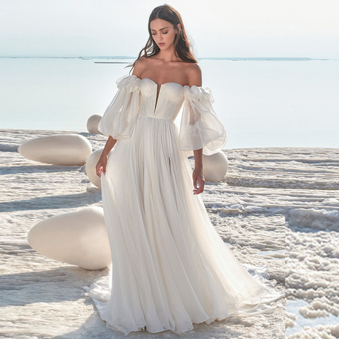 Verngo Beach Wedding Dress Boho Elegant Long Sleeves Wedding Gowns Backless Chiffon Bride Dress Robe De Mariee ► Photo 1/6