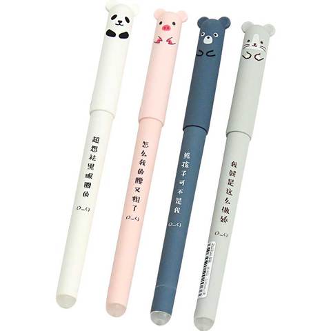 4 pcs 0.35mm Kawaii Erasable Pens For School Supplies Cute Bear Panda Pink Pig Cat Pens Washable Handle Gel Pen Refill Rods Gift ► Photo 1/6