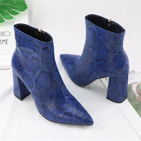 Print Snake Pu Women Ankle Boots Zip Pointed Toe Footwear Thick High Heels Female Boot Party Shoes Women 2022 New Winter ► Photo 1/6