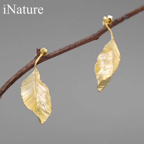 INATURE 925 Sterling Silver Jewelry Vintage Leaf Stud Earrings for Women ► Photo 1/4