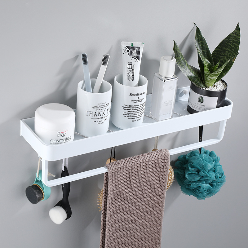 Toothbrush Holder Black Aluminum Bathroom Shelf Corner Organizer Wall Mounted 