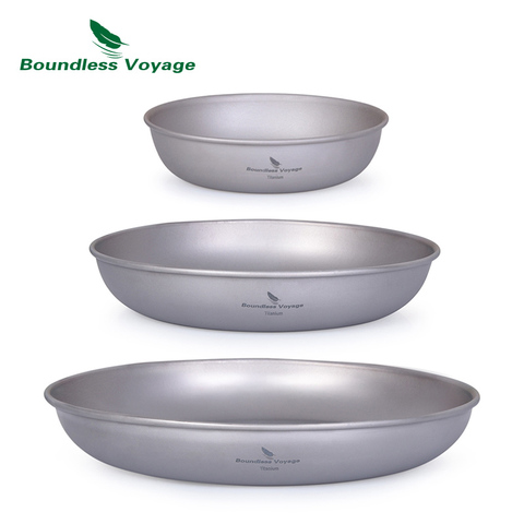 Boundless Voyage 3pcs Ultralight Titanium Pan Camping Pan Dish with Mesh Bag Outdoor Camping Tableware Cookware Mess Kit 167g ► Photo 1/6