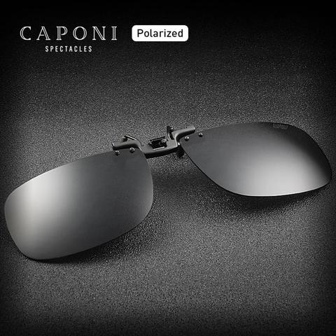 CAPONI Brand Polarized Clip On Glasses Frame Daily Driving Black Lenses 100% UV Protection Fliped Up Sunglasses Clip Men CP1282 ► Photo 1/6