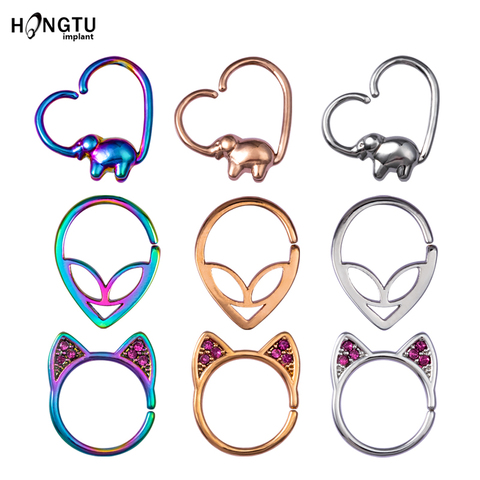 Set Alien Cat Elephant Nose Piercing Ring Fashion Nose Septum Studs Metal Hoop Lip Ear Cartilage Universal Piercing Jewelry 16G ► Photo 1/6