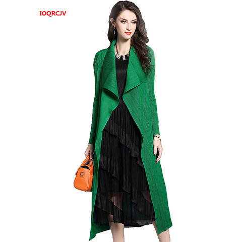 Spring Women's Fashion Pleated Long Windbreaker Turn Down Collar Open Cardigan Women's Shawl Plus Size Female Trench Coat W1101 ► Photo 1/6