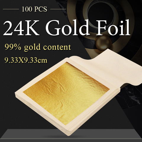 100 Sheets of Gold Leaf Gold Foil Sheets 9 X 9 Cm Gold, Gilding