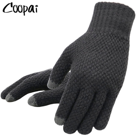 Men Gloves Wool Cashmere Solid Thicken Knitted Warm Touch Screen Winter Mitten