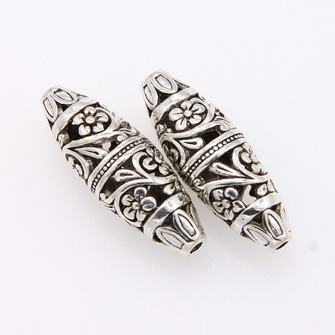 2pcs  Beads Zinc metal alloy Spacer Beads Oval silver color Flower Hollow Pattern About 37*13mm,Hole:Approx 1.9mm, ► Photo 1/6