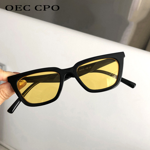 OEC CPO Lady Vintage Small Square Sunglasses Women Brand Clear Yellow Lens Punk Sun Glasses Female Eyeglasses UV400 Goggles ► Photo 1/6