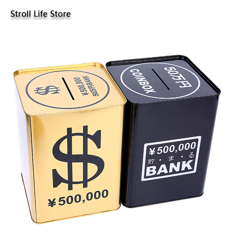 Creative Money Boxes Piggy Bank Metal Gold Coin Box Large Adults Cash Box Square Piggy Bank for Paper Money Gift 365 Days FP060 ► Photo 1/6
