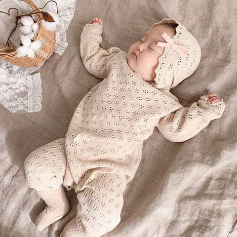 2022 Autumn New Baby romper Knitted Jumpsuit Baby Girl Lace Long-Sleeved romper Hooded Crawling Clothes ► Photo 1/6