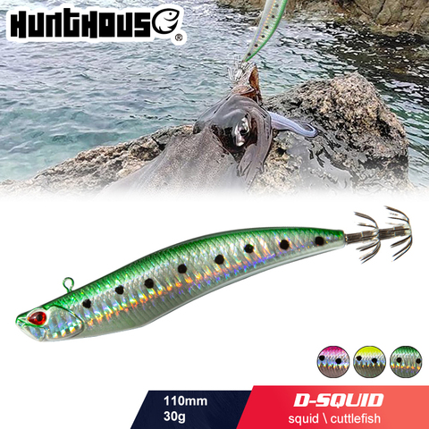 Hunthouse D-squid jigging lure pencil LW522 110mm 30g sinking egi suqid leurre tip-run EGI hook fishing hard bait for turlutte ► Photo 1/6