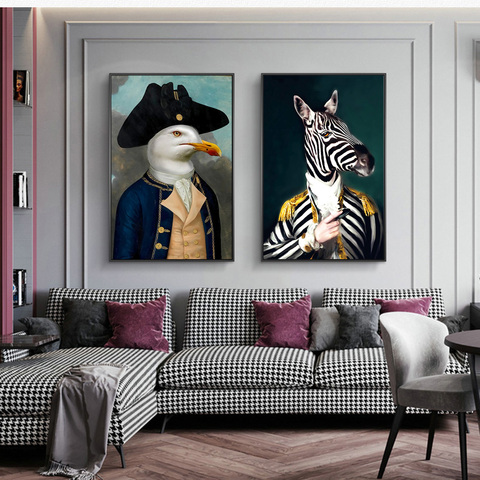 Abstract Zebra in Military Uniform Canvas Paintings On the Wall Art Posters And Prints Funny Art Animals Picture Home Decoration ► Photo 1/6