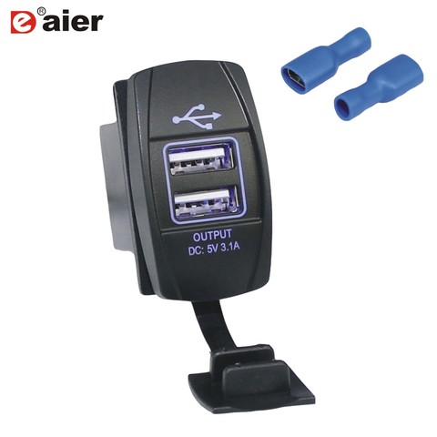 Rocker Style Dual 3.1A USB Charger Socket Power Adapter Outlet with Dust Cover Blue LED for Car Truck Marine Rocker Switch Panel ► Photo 1/5