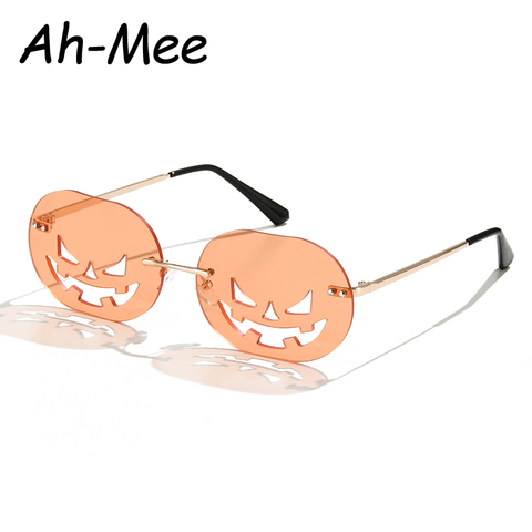 Rimless Pumpkin Shape Sunglasses Women Men Oval Alloy Christmas 2022 Sun Glasses Female Pumpkin Punk Eyeglasses Oculos ► Photo 1/6