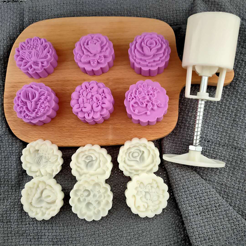 Reusable 6Pcs/4Pcs Festival Cookie Decorate 50g Plastic/Stainless Steel Multi Purpose Mooncake Moulds 3D Flower Shape ► Photo 1/6