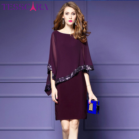TESSCAR Women Luxury Sequined Dress Female Elegant Office Party Robe Femme Vintage Designer Chiffon Vestidos Plus Size M-3XL ► Photo 1/6