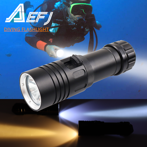 Waterproof IPX8 Diving Flashlight XM-L2 Yellow White LED Torch Dive Underwater 80M Lamp Light Camping use 26650 18650 Battery ► Photo 1/5