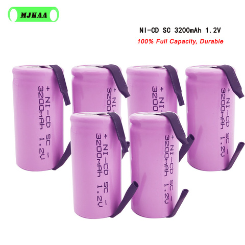 MJKAA 10Pcs SC 1.2V 3200MAH Rechargeable Battery 4/5 SC Sub C Ni-cd Cell with Welding Tabs for Electric Drill Screwdriver ► Photo 1/6