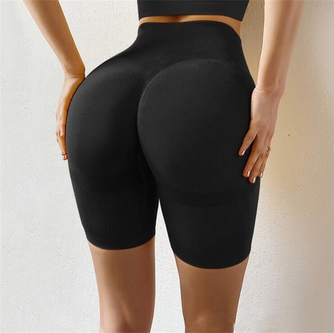Slim Fit High Waist Sport Shorts Hip Push Up Women Gym Plain Soft Nylon Fitness Running Shorts Tummy Control Workout Gym Shorts ► Photo 1/6