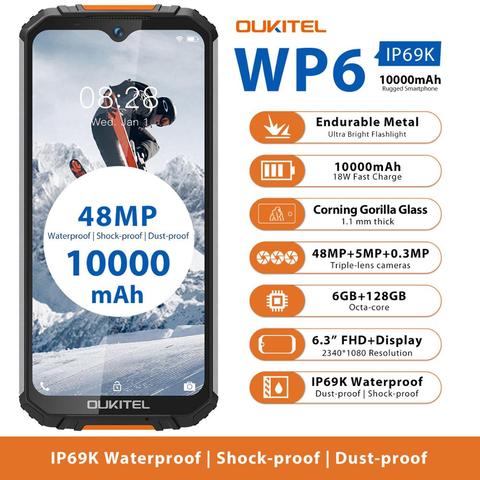 OUKITEL WP6 IP68 Rugged Waterproof Smartphone MT6771T Octa Core 9V/2A 10000mAh Battery 48MP Triple Camera 6GB 128GB Mobile Phone ► Photo 1/6