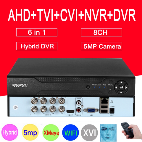 XMeye Face Detect Audio H.265+ Hi3521D 5MP 8CH 8 Channel Surveillance Video Recorder Hybrid WIFI 6 in 1 TVI CVI NVR AHD CCTV DVR ► Photo 1/6