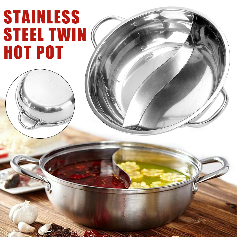 28-30cm Stainless Steel 1.5mm 2 lattice Thick Double Ear Soup Cooker Hot Pot  Twin Divided Cookware dish plate induction cooker - AliExpress