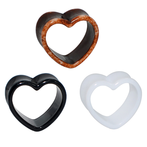 2 pcs Acrylic Heart Shape Ear Tunnels Ear Expander Flesh Ear Plugs Fashion White Black Brown New Style Body Piercing  Jewelry ► Photo 1/6