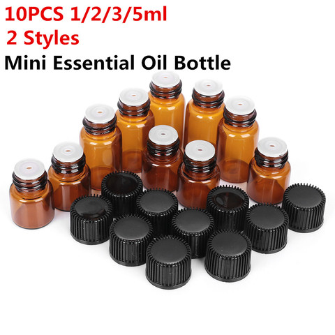 10PCS 1/2/3/5ml Mini Essential Oil Bottle Jar Orifice Brown Reducer & Cap Refillable Bottles Glass Vials Cosmetic Containers ► Photo 1/6