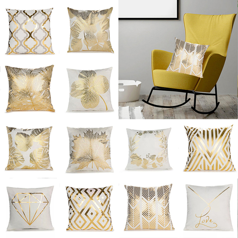 Gold Leaves Print Pillow Cover Home Cotton Pillowcase Cushion Cushion Decorative Cushions for Sofa Seat Covers Throw Pillow Case ► Photo 1/6