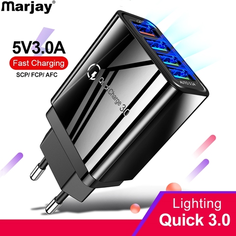 Marjay 48W Quick Charger 3.0 4.0 USB Cherger 4 Ports Fast Charging Mobile Phone Charger For iphone Samsung S10 A50 Xiaomi Huawei ► Photo 1/6