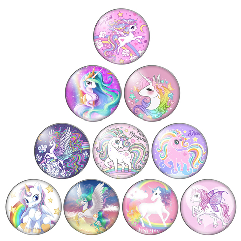 New beauty cartoon Unicorn magic 8mm/10mm/12mm/18mm/20mm/25mm Round photo glass cabochon demo flat back Making findings ZB0543 ► Photo 1/6