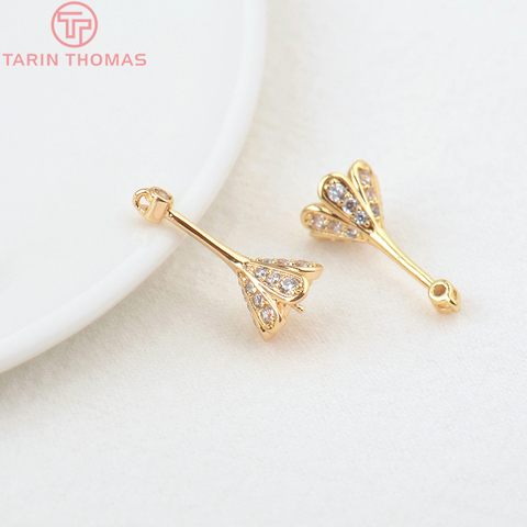 4PCS 8x18MM 24K Gold Color Brass with Zircon Flower Bead Caps Charms Connector High Quality Diy Jewelry Findings Accessories ► Photo 1/6