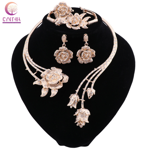 CYNTHIA Bridal Gift Nigerian Wedding Brand Jewelry Set Fashion African Beads Jewelry Set Dubai Gold Necklace Earrings Set ► Photo 1/6