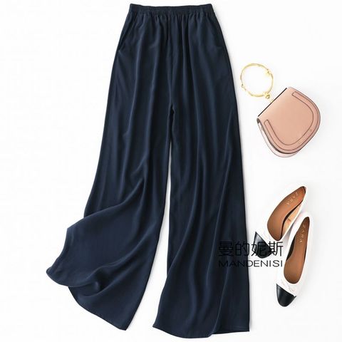 Women's 100% Pure Silk Thin Loose Type Long Pants Trousers beige black navy MM002 ► Photo 1/6