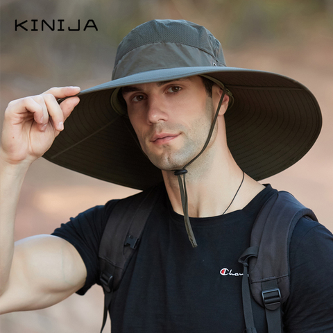 Summer Men new outdoor waterproof Fisherman With Large Brim sun hat sunshade sun proof Quick drying UV Protection hat Bucket Hat ► Photo 1/6