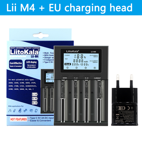 LiitoKala Lii-M4 5V Typec 3.7V/1.2V AA/AAA 18650/26650/16340/14500/10440/18500 Detectable capacity Battery Charger with screen T ► Photo 1/6