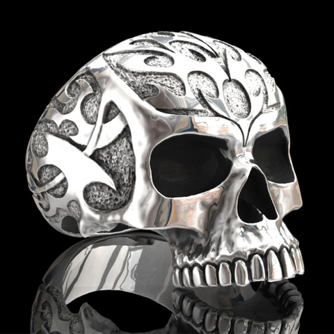 Exaggeration Flame Pattern Skull Finger Ring Male Vintage Demon Skeleton Biker Rings for Men Women Punk Rock Jewelry 2022 ► Photo 1/6