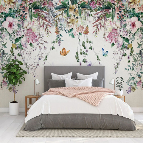Custom 3D Wall Murals Wallpaper Watercolor Flower Vine Nordic Pastoral Mural Restaurant Guest Room Cafe Decoration Wall Painting ► Photo 1/6