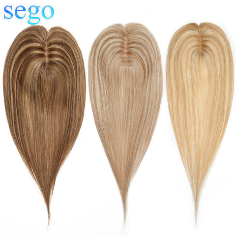 SEGO 6x9cm Remy Human Hair Silk Base Toppers For Women Natural Hairline Hair Extensions  Top Hairpiece Straight Indian Hair ► Photo 1/6
