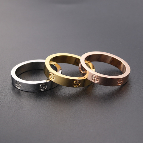 Trendy Stainless Steel Rose Gold Color Love Ring for Women Men Couple CZ Crystal Rings Luxury Brand Jewelry Wedding Gift ► Photo 1/6