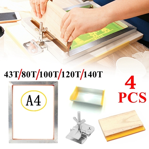 4PCS 43T/100T/120T/140T Silk Screen Printing Set Aluminum Frame + Hinge Clamp + Emulsion Scoop Coater + Squeegee Tool Parts Kits ► Photo 1/6