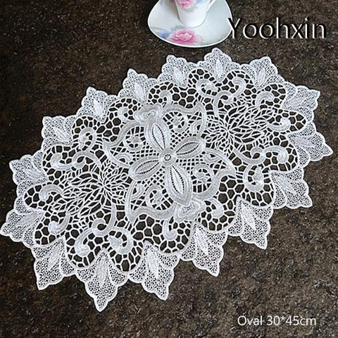 Luxury oval Lace Embroidery table place mat New year pad Cloth placemat cup mug cookware coaster Christmas gift doily kitchen ► Photo 1/4
