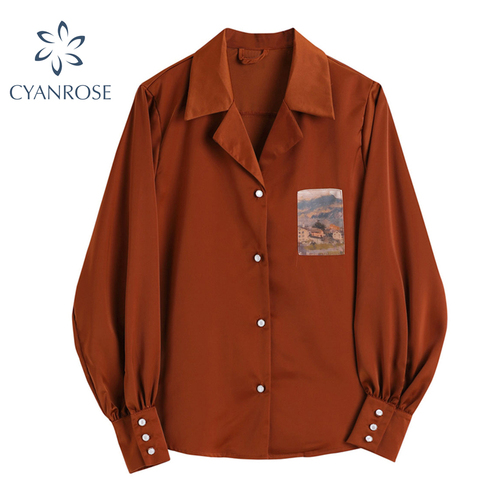 Vintage Blouses For Women Shirts 2022 Spring French Lantern Long Sleeve Turn-down Collar Casual Loose Office Ladies Shirt Tops ► Photo 1/6